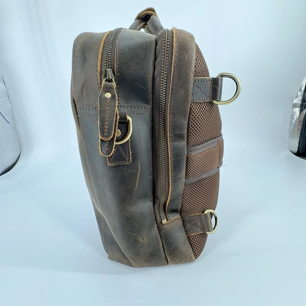TIDING Genuine Leather Briefcase Brown Backpack Convertible